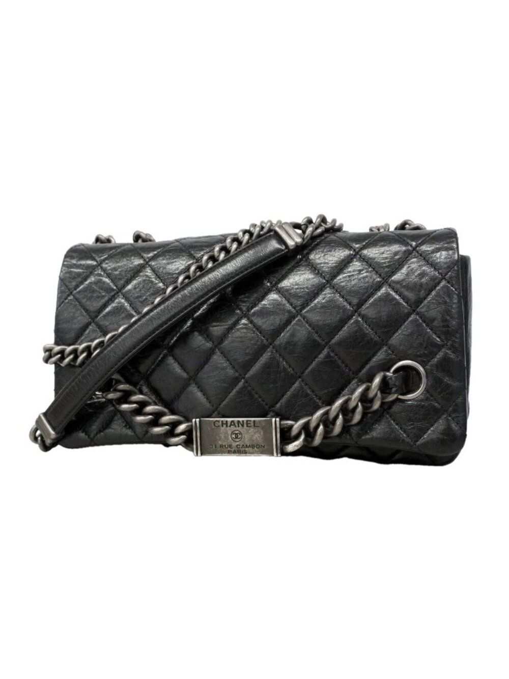 Chanel Shoulder Bag Ryu Cambon Calfskin Black Silver